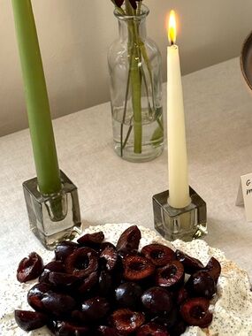 Set of 4 Glass Block Candle Holders in Bottle Green